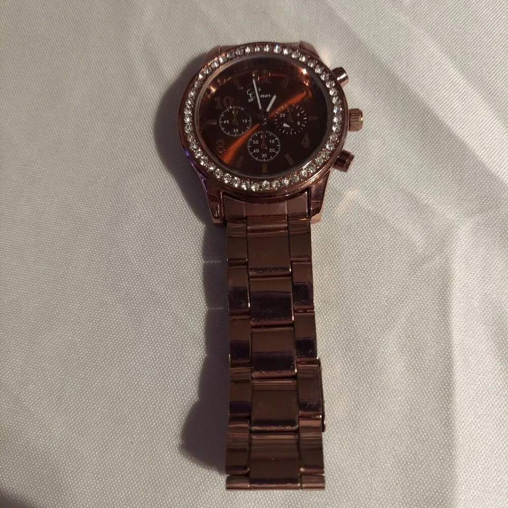 Geneva Watch Copper Color With Rhinestones For Parts ASIS